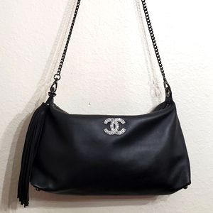 Authentic Black Chanel Lambskin Leather Crossbody Bag